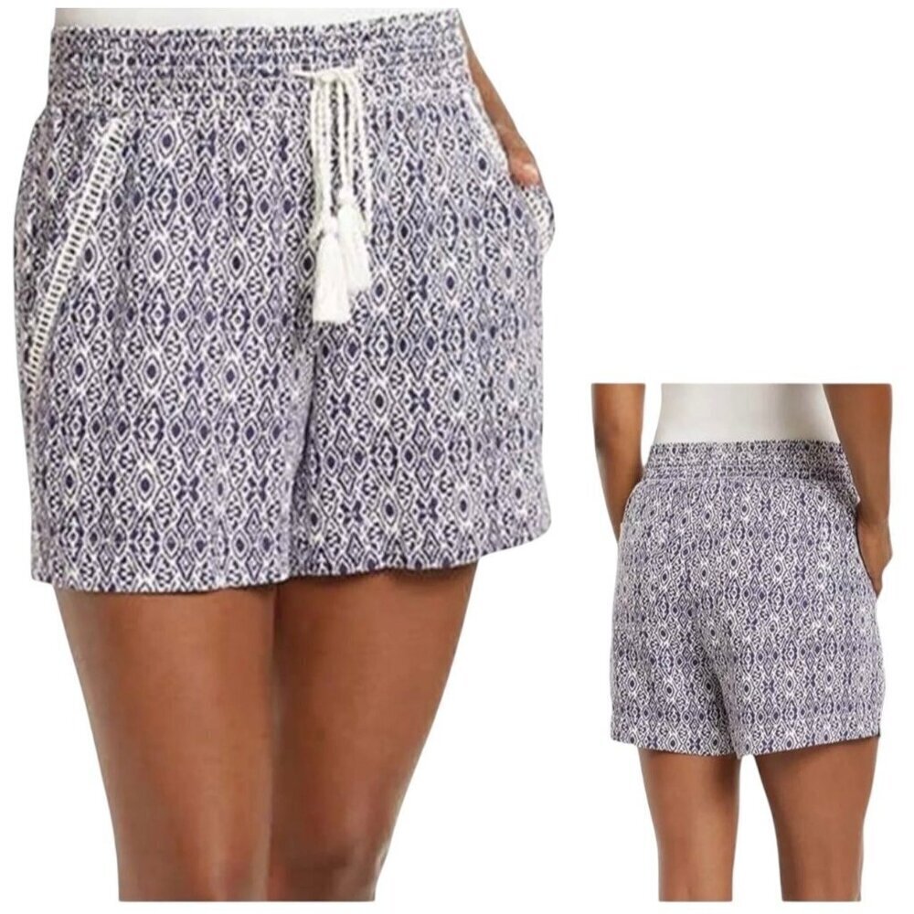 Briggs Linen Blend Boho Tassel Shorts Navy White Large - Picture 11 of 11